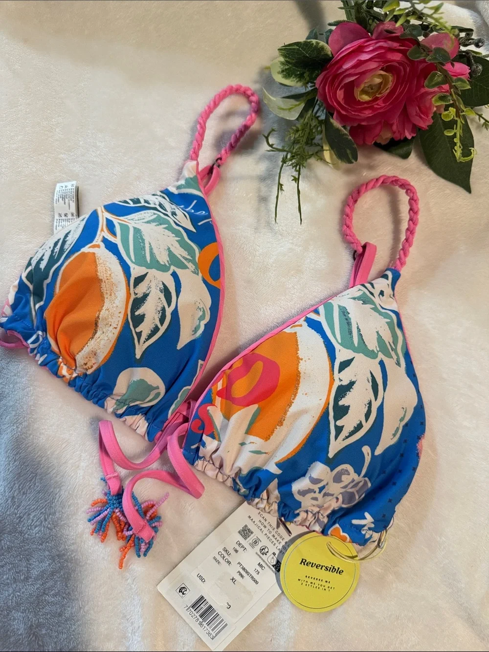 NWT Maaji Taffy Pink Upbraid Sliding Triangle Bikini Top